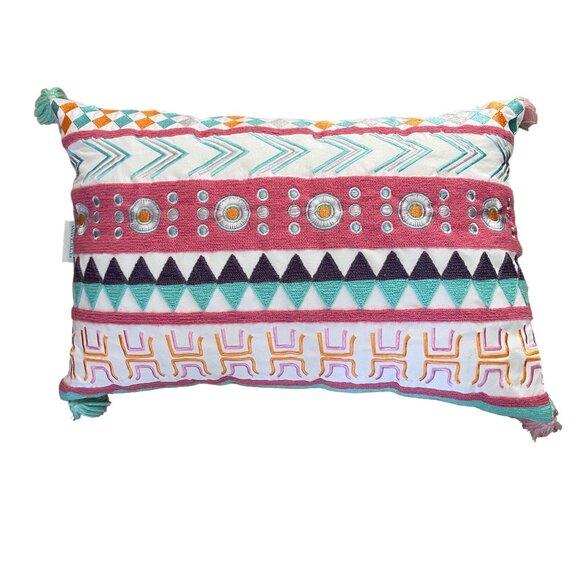 Waverly La La Llama Boho Chic Rectangular Throw Pillow With Tassels Modern Geome - Picture 1 of 5